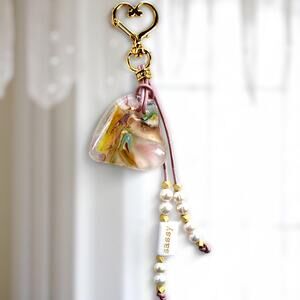 Bag Charms - Heart on leather, pearls and word tile